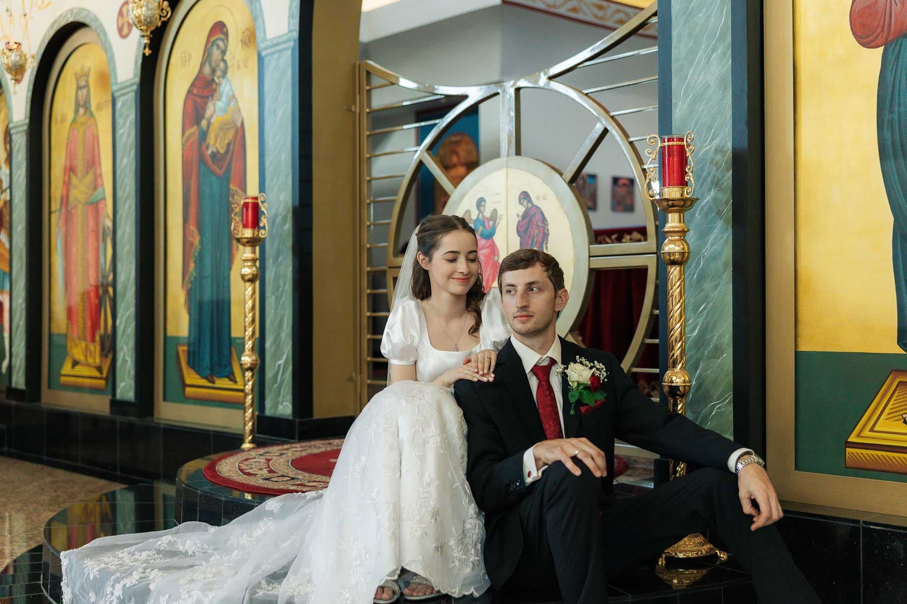 Olivia and Andrew at their Greek Orthodox wedding ceremony